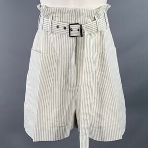 BRUNELLO CUCINELLI 8 White Black Cotton Linen Pinstripe Wide Leg Belted Shorts